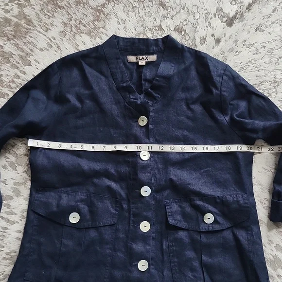 Flax Linen Collarless Button Down Shirt Jacket Roll Sleeve Sz4-6 - Picture 5 of 7